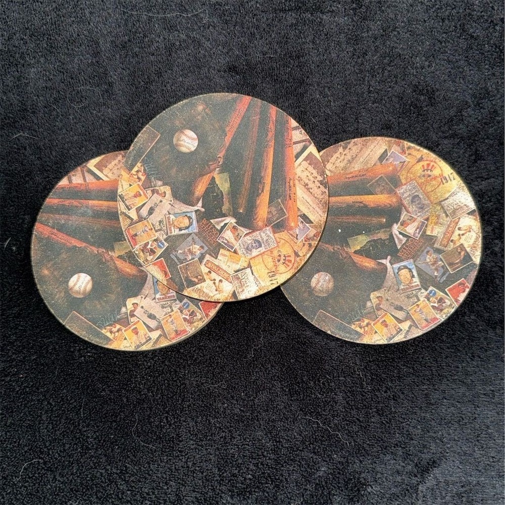 Thirstystone Baseball Collage Coasters Set of 3 Vintage Sports Theme